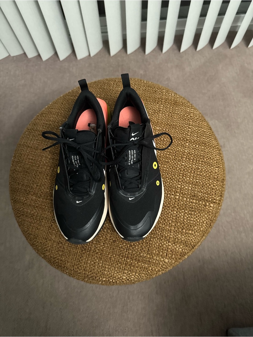 Nike Women’s Black Sneakers with Coral Lining and Yellow Accents